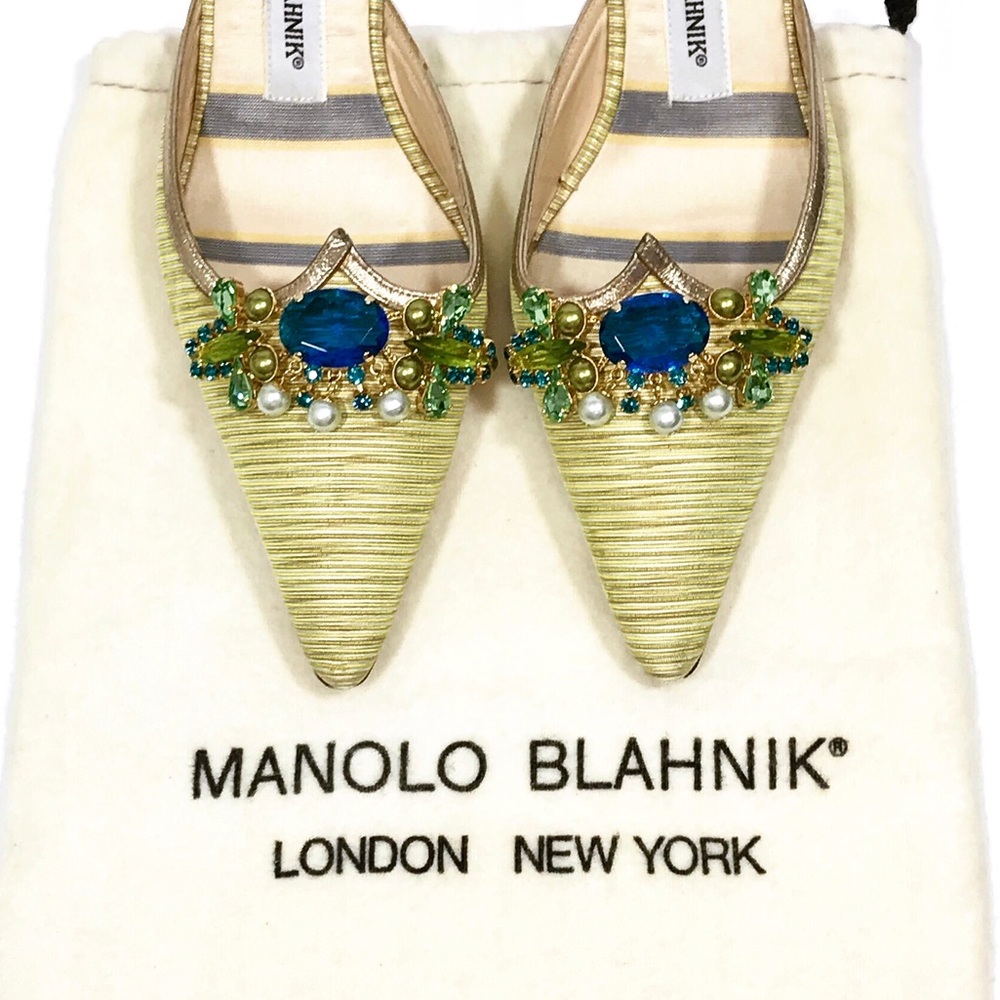 Manolo Blahnik Jeweled Classic Blue Kitten Heels